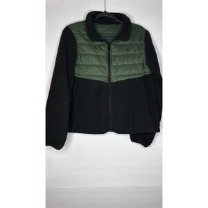 ZYIA Active‎ Women's Full Zip Jacket Olive Black Fleece Puffer L